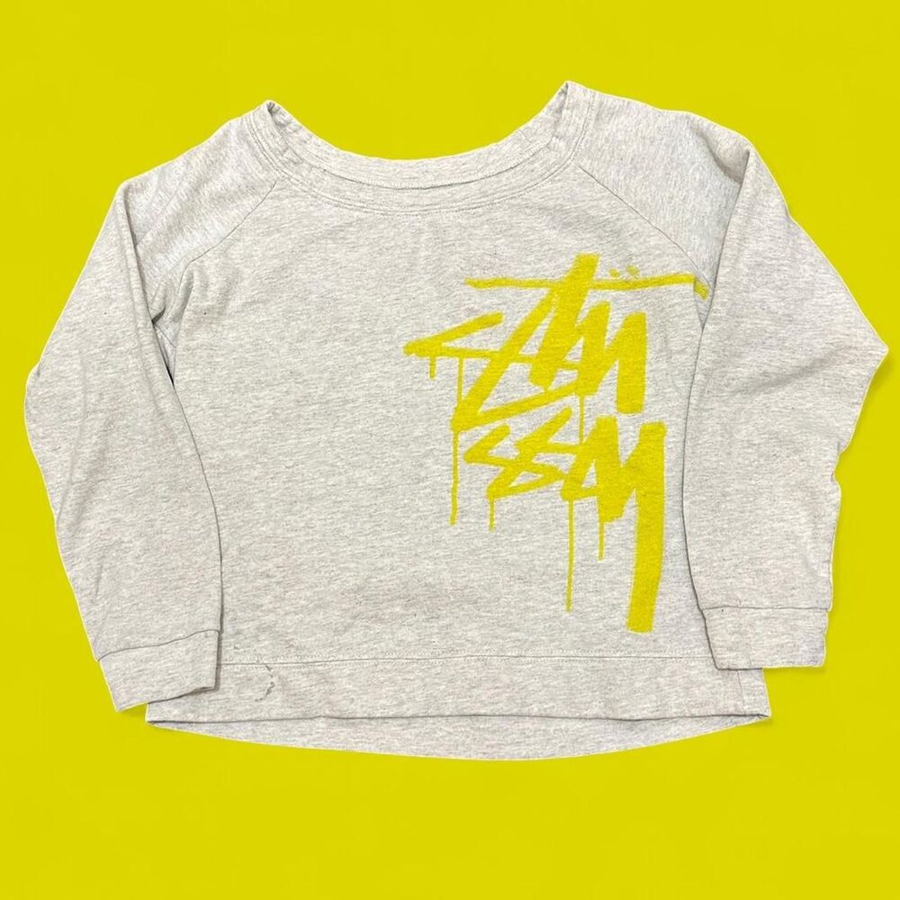 Stussy VTG Women’s Scoop Neck Cropped Yellow Logo Crew Neck Sweatshirt